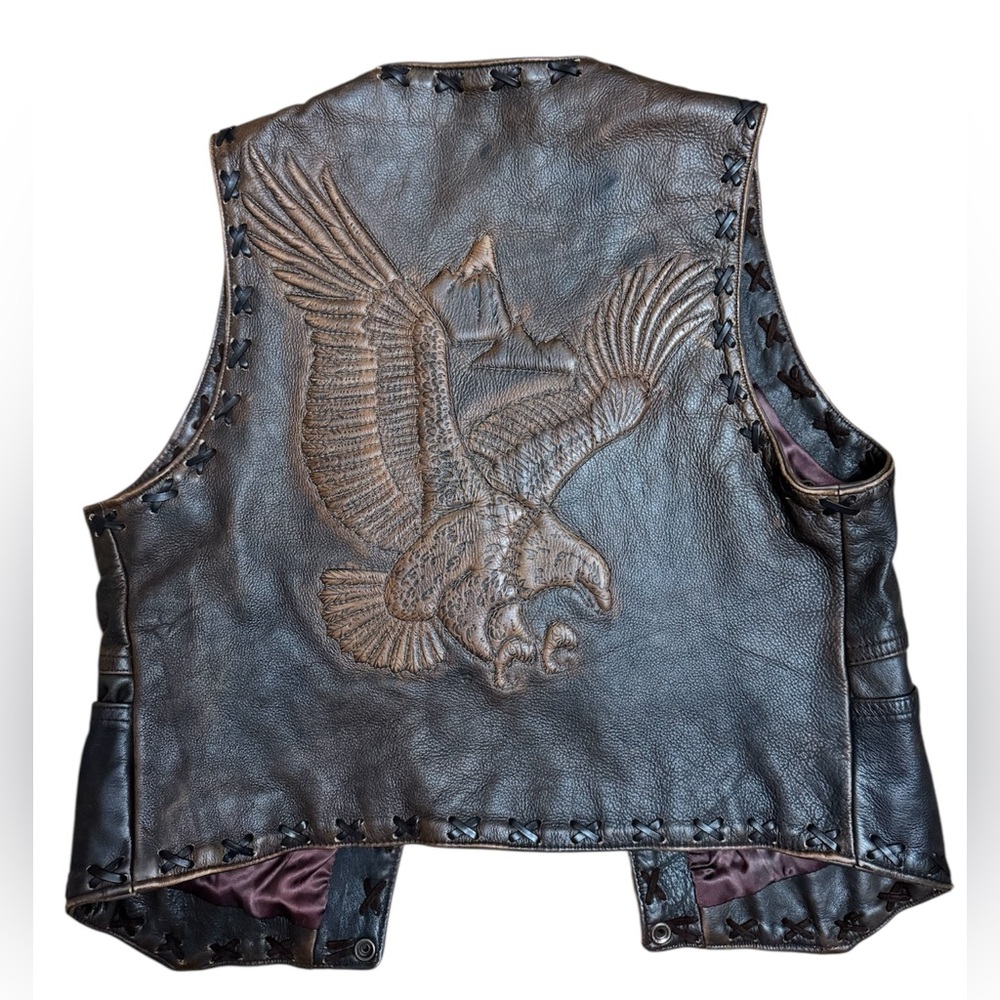 THE LEATHER RANCH WOMENS VEST MOTORCYCLE COUNTRY WESTERN LINING SATIN DARK BROWN
